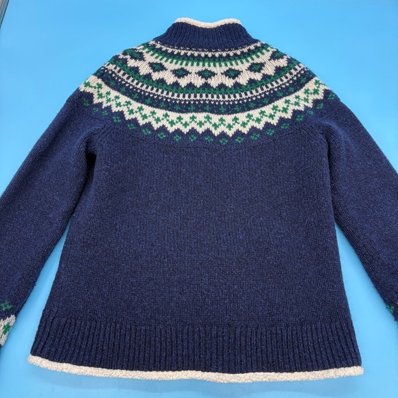 LL BEAN Women's Fair Isle LambsWool Sweater Jacket Full Zip Sherpa Lined SMALL - Picture 4 of 10